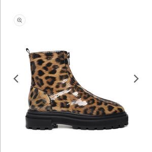SCHUTZ Maryele Leopard Patent Doc Combat Boots NWOT